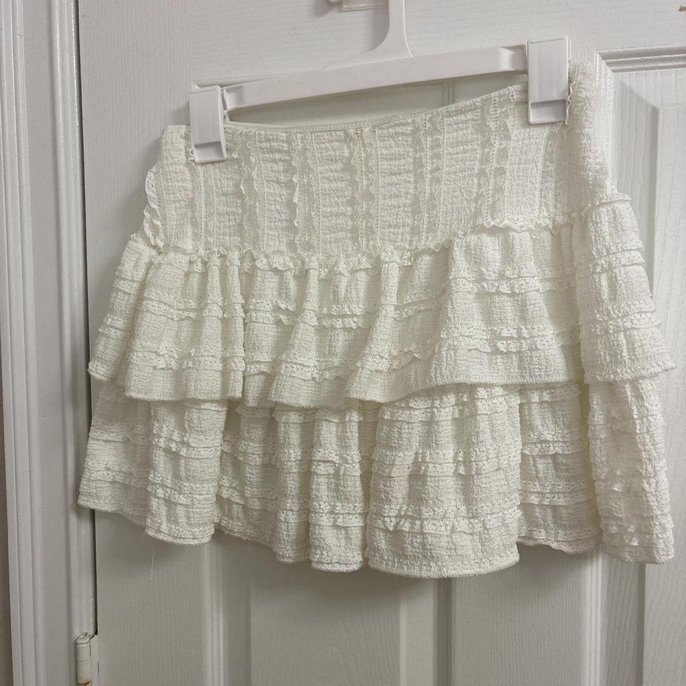 White Tiered Ruffle Mini Skirt with Elastic Waist